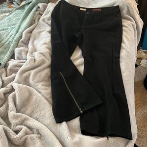 Brand new Anthropologie flare leg black pant with zippers, size 34P